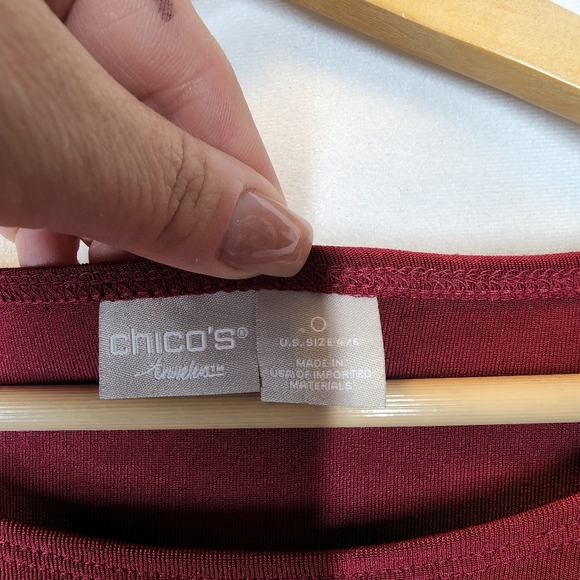 Chico's Travelers Slinky Stretchy Asymmetrical Red Tunic Leopard Floral Small - Picture 2 of 16